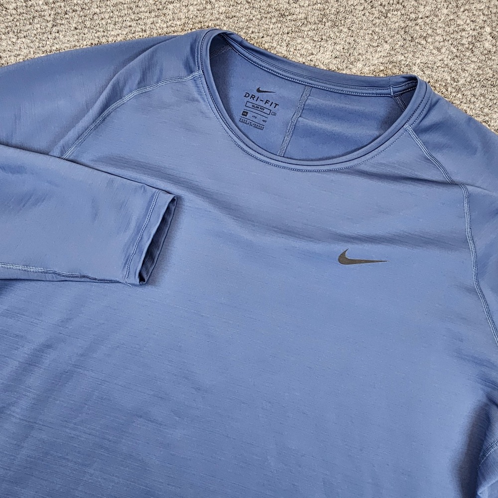 Nike Pro Dri-FIT Mens 4XL Slim Fit Long Sleeve Training Shirt Blue Heathered